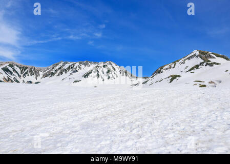 Viste del Tateyama Mountain Range a Murodo. Murodo è il punto più alto lungo la Tateyama Kurobe Route Alpino. Foto Stock