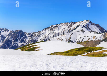 Viste del Tateyama Mountain Range a Murodo. Murodo è il punto più alto lungo la Tateyama Kurobe Route Alpino. Foto Stock