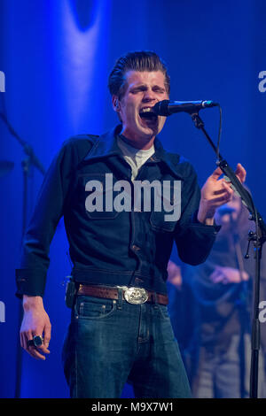 Dublino, Dublino, Irlanda. 28 Mar, 2018. Alfie da Irish Folk Gruppo Hudson Taylor esegue in Dublino è il teatro Olimpia. Credito: Ben Ryan SOPA/images/ZUMA filo/Alamy Live News Foto Stock