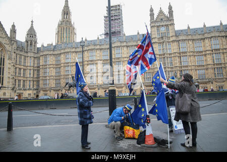 Londra REGNO UNITO 29 marzo 2017 Anti Brexit i dimostranti si sono riuniti di fronte alla House of Commons di protesta e di commemorare l anniversario dell'articolo 50 stato attivato un anno fa oggi @Paolo Quezada-Neiman/Alamy Live News Foto Stock