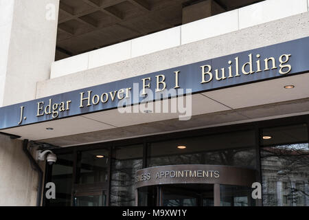 WASHINGTON, DC - MARZO 14, 2018: facciata frontale del J. Edgar Hoover L'edificio del FBI a Washington DC Foto Stock