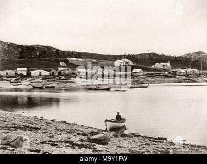 C. 1880 vintage fotografia - Nord America - barca a Bella Bella, British Columbia, Canada Foto Stock