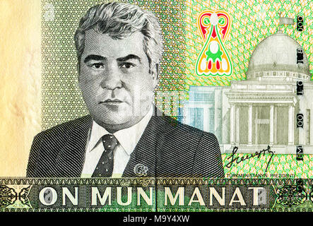 Saparmurat Niyazov il ritratto da dieci mila turkmenistan manats banconota Foto Stock