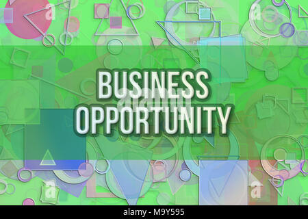 Opportunità di business, concettuale parole con sovrapposizione astratta triangolo, quadrato, cerchio, di bolle o di ellisse pattern sfondo verde per la pagina web, gr Foto Stock