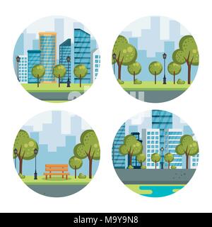 Urban cityscapes impostare scene Illustrazione Vettoriale