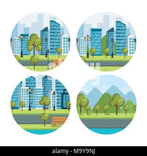Urban cityscapes impostare scene Illustrazione Vettoriale