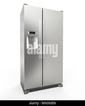 Moderna in acciaio inox frigorifero isolati su sfondo bianco - 3D Rendering Foto Stock