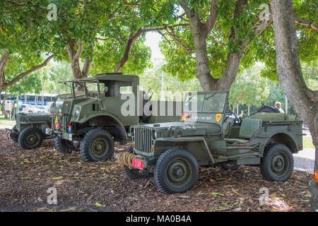 Darwin,Nord del territorio,Australia-February 19,2018: veicoli militari al bombardamento di Darwin giorno ricordo a Darwin, in Australia Foto Stock