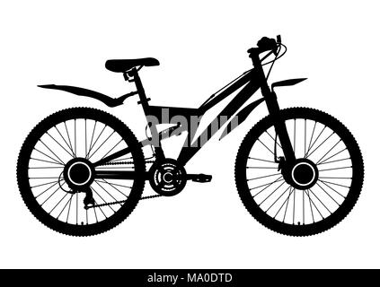 Vettore di bicicletta silhouette, icona, schizzo. Contorno nero mezzo bicicletta faccia con molti più dettagli isolato su bianco Illustrazione Vettoriale