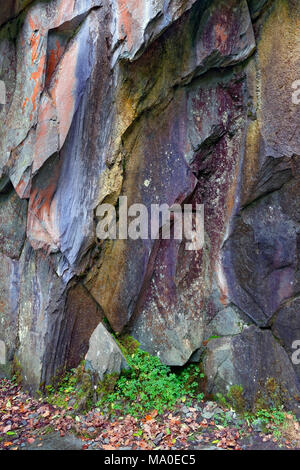 Una chiusura semi vista astratta di un robusto di roccia nel Lake District inglese. Foto Stock