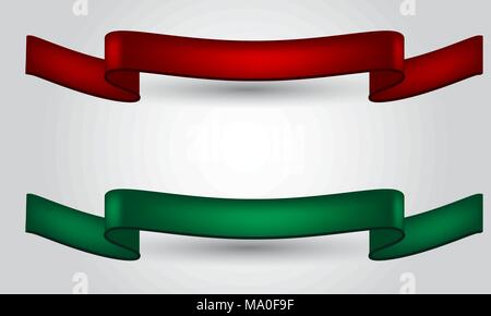 Due realistico rosso e verde brillante lucido nastro vettore Illustrazione Vettoriale
