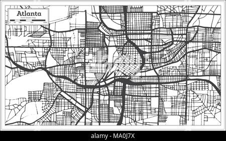 Atlanta in Georgia USA Mappa della città in stile retrò in bianco e nero a colori. Mappa di contorno. Illustrazione Vettoriale. Illustrazione Vettoriale