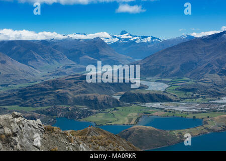 Splendide vedute del Lago Wanaka e Mount aspiranti da Roy's Peak, Wanaka, Nuova Zelanda Foto Stock