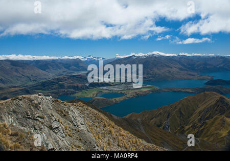 Splendide vedute del Lago Wanaka e Mount aspiranti da Roy's Peak, Wanaka, Nuova Zelanda Foto Stock