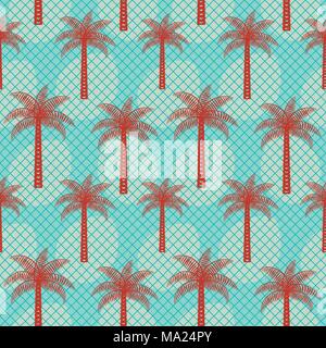 Palm tree ispirato retrò vettore pattern seamless sfondo. Illustrazione Vettoriale