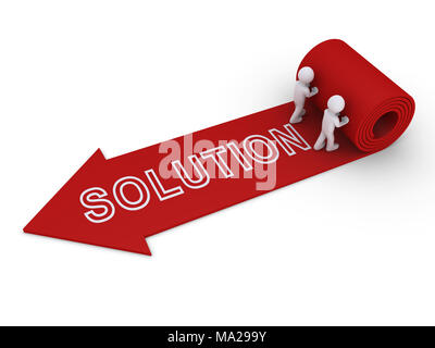 Due 3d persone srotolare tappeti freccia con una soluzione di parola su di esso Foto Stock