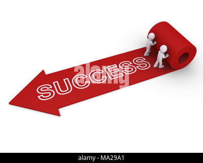 Due 3d persone srotolare freccia tappeto con successo la parola su di esso Foto Stock