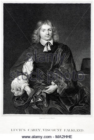 Lucio Carey ritratto, secondo il visconte Falkland, 1610 - 1643, era un autore inglese e politico che sat in House of Commons da 1640 a 1642, incisione antica circa 1850 Foto Stock