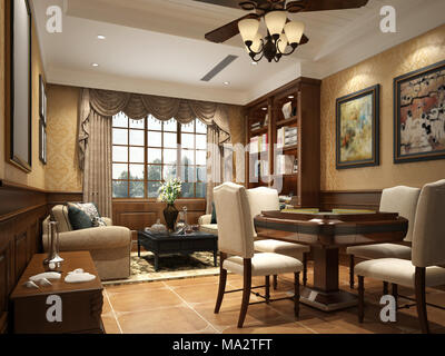 3D render di soggiorno e sala da pranzo Foto Stock