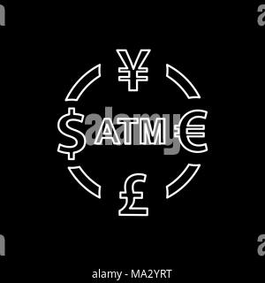 Cambio valuta icona. Dollaro yen euro pound atm simboli segni. Illustrazione Vettoriale