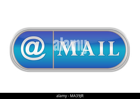 Oblunga del pulsante del volume di colore blu con l'icona e la scritta 'Mail', sfondo bianco Foto Stock