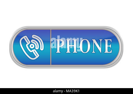Oblunga del pulsante del volume di colore blu con l'icona e la scritta 'Telefono', sfondo bianco Foto Stock
