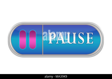 Oblunga del pulsante del volume di colore blu con l'icona e la scritta 'pausa', sfondo bianco Foto Stock