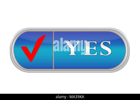 Oblunga del pulsante del volume di colore blu con l'icona e la scritta "SÌ", sfondo bianco Foto Stock