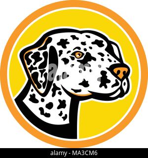 Icona di mascotte illustrazione di una Dalmazia, una razza di medie black spotted dog, utilizzato come carrello dog con radici in Dalmazia regione della Croazia impostato Illustrazione Vettoriale