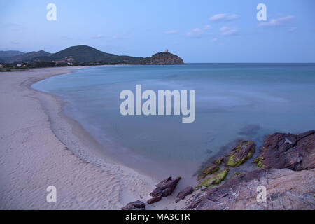 Italia Sardegna Sardegna sud, sud della costa, Chia, Baia Chia, Torre di Chia, Spiaggia Costa del Sud, Foto Stock