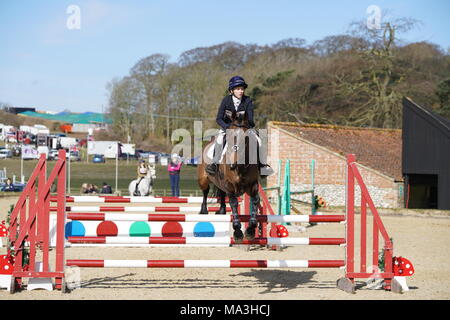 Burnham Market, Norfolk, Regno Unito. 29 marzo, 2018. 29/03/18 Burnham mercato,Norfolk,UK.Day1 dei ritiri a piedi nudi Burnham Market International Horse Trials.piloti competere nel cross country. Credito: Scott Carruthers/Alamy Live News Foto Stock