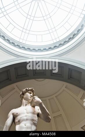 La statua di Davide di Michelangelo alla Galleria dell' Accademia, Firenze, Italia Foto Stock