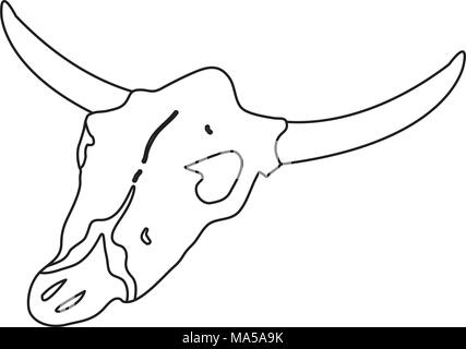 Linea animale buffalo cranio morto nel deserto Illustrazione Vettoriale