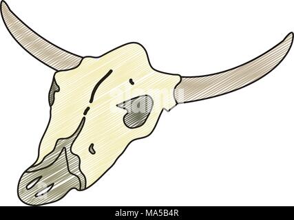 Doodle buffalo animale cranio morto nel deserto Illustrazione Vettoriale