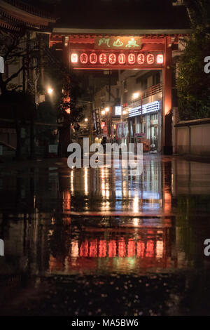 Asia, Giappone, Nihon, Nippon, Tokyo, Taito, Asakusa, lanterne sono riflettenti in una pozza di pioggia Foto Stock