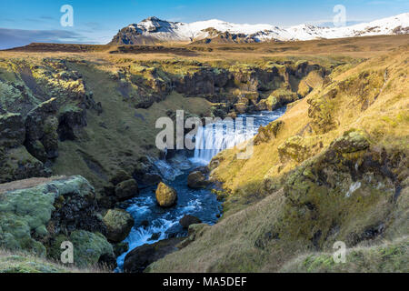 L'Europa, Nord Europa, Islanda, Skógar, altopiani, vista la notevole paesaggio sul sentiero Fimmvörduhals Foto Stock