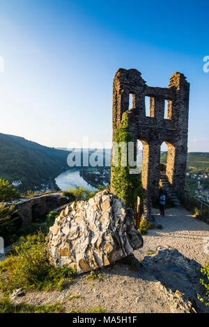Le rovine della Grevenburg affacciato Traben-Trabach, valle della Mosella, Renania-Palatinato, Germania Foto Stock