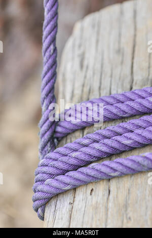 Pole con una corda legata intorno ad esso Foto Stock