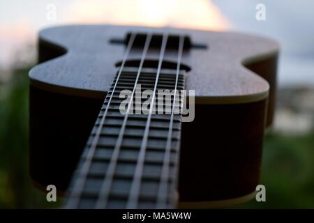 Hawaiian Ukelele adattamento dal Portugese machete, una piccola chitarra come strumento. Foto Stock