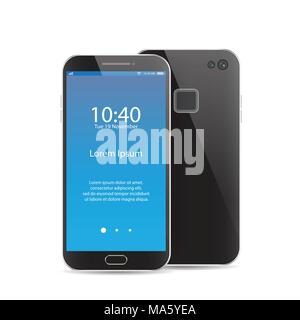 Moderno nero smartphone isolato. Fronte e retro del vettore illustrazione dello smartphone. Telefono cellulare mockup vista posteriore. Illustrazione Vettoriale