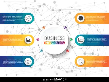 Business per la visualizzazione di dati. Grafico di processo. Elementi astratti del grafico, diagramma con passaggi, opzioni di parti o processi. Illustrazione Vettoriale