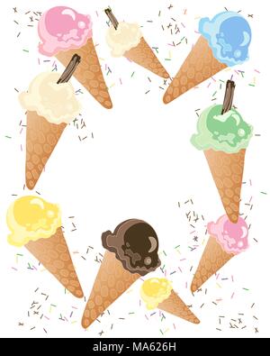 Una illustrazione vettoriale in formato eps formato 10 colorato e coni gelato con un pizzico isolato su uno sfondo bianco Illustrazione Vettoriale