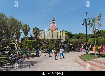 Vista di Plaza piazza Grande o Plaza de la Independencia in Merida, Messico Foto Stock