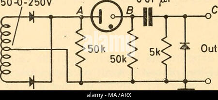 . Apparecchio elettronico per la ricerca biologica . Figura uscita 41.2 a un CI è 'Raw' raddrizzata a onda piena in c.a. Ogni volta che il potenziale di qui ha raggiunto la tensione di innesco del tubo regolatore il tubo gli incendi e la differenza di potenziale ai capi si scende alla tensione di masterizzazione, producendo un improvviso aumento del potenziale a B. B segue quindi una fino a che il tubo di alimentazione si spegne Foto Stock