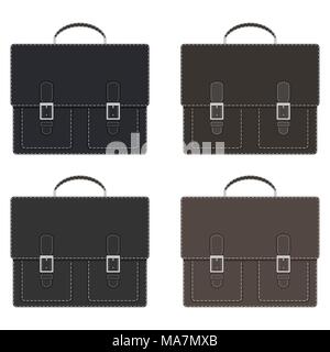 Eleganti uomini s valigetta in pelle con due tasche, fibbie, bianco con cuciture a contrasto. Portfolio dell'imprenditore. Illustrazioni vettoriali, impostare su un Illustrazione Vettoriale