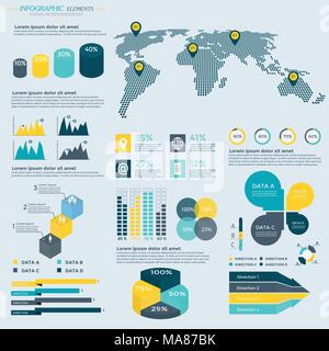 Infographics raccolta di elementi - business illustrazione vettoriale per presentazione, opuscoli, sito web, blog, flusso di lavoro, layout opuscolo, banner, scheda, ste Illustrazione Vettoriale