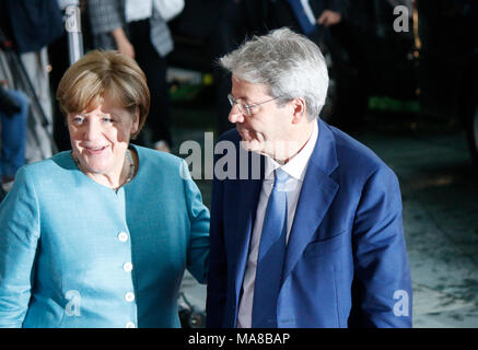 Paolo Gentiloni, BKin Angela Merkel - Vorbereitungstreffen europaeischer Staatschefs fuer den G20 Gipfel, Bundeskanzleramt, 29. Juni 2017, Berlino. Foto Stock