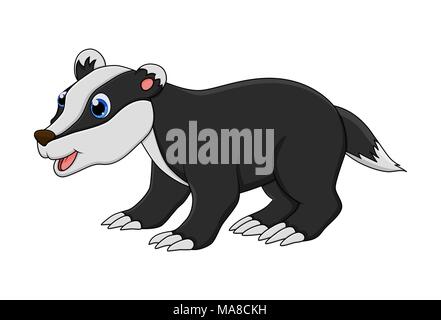 Cartoon badger animale isolato su sfondo bianco Illustrazione Vettoriale