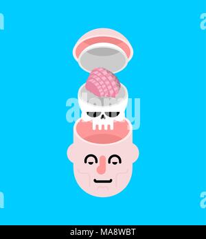 Aprire la testa e il cervello. Struttura di testa. Face, lo scheletro e la mente. Trepanation del cranio. Illustrazione Vettoriale