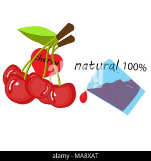 100% prodotto naturale cherry su sfondo bianco Illustrazione Vettoriale